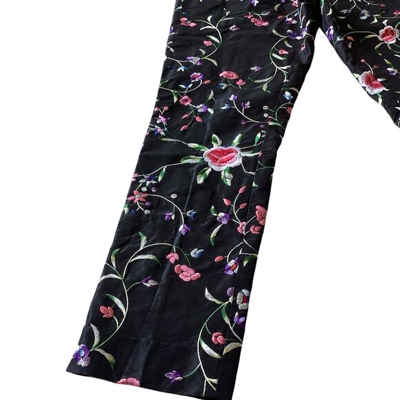 VTG Fiori Di Zucca Silk Embroidered Pants - Medium Italian Floral Y2K Castlecore - Picture 10 of 14